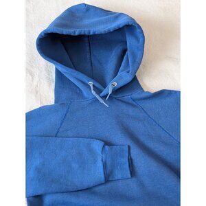 Vintage Faded Blue Raglan 70s Mens Hoodie Sweatshirt Burnout Grunge Cotton Small